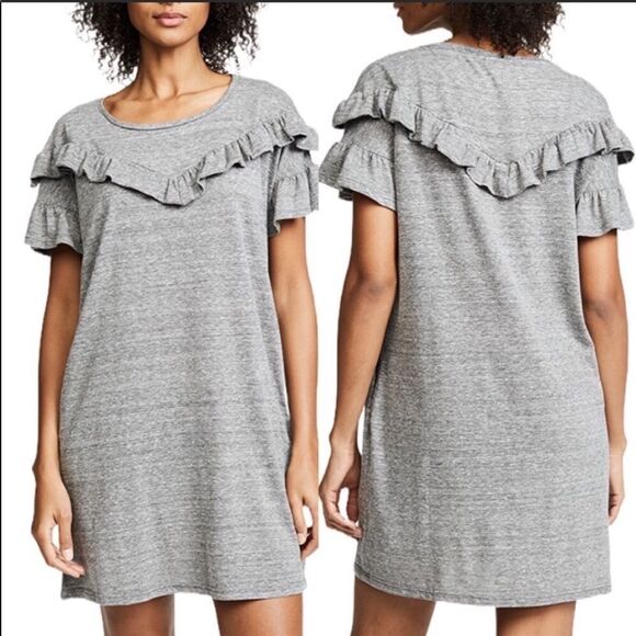 PAIGE | NEW Adalie Short Sleeve Ruffle Dress Heathered Gray Women’s Size X-Small - Picture 1 of 14